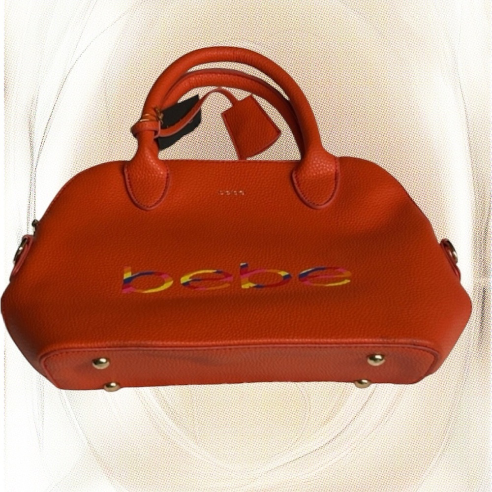 BEBE Satchel Bag Purse in Ruby Red  Colorful Logo handles new shoulder strap NEW - Picture 2 of 8